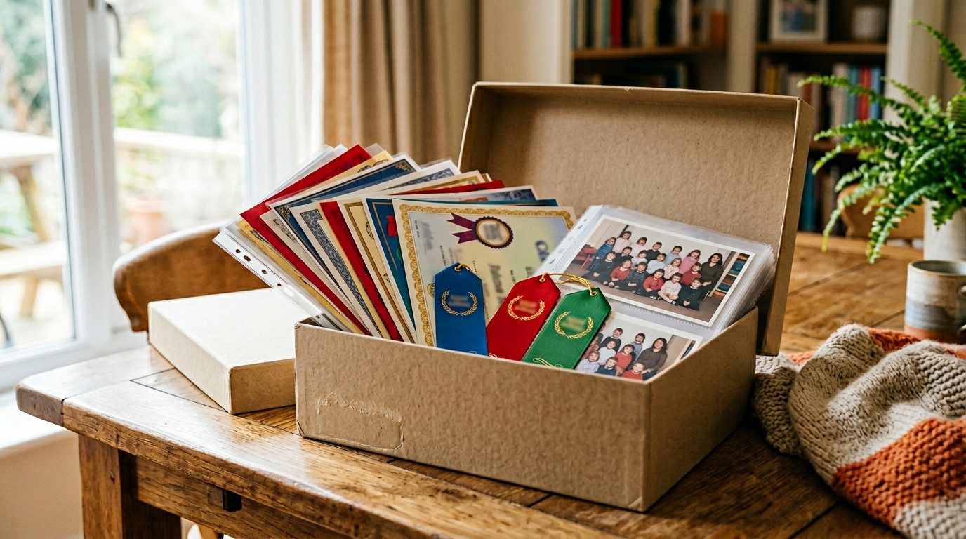 Ideas for storing your kids' school certificates, class photos, and artwork (when it is everywhere)